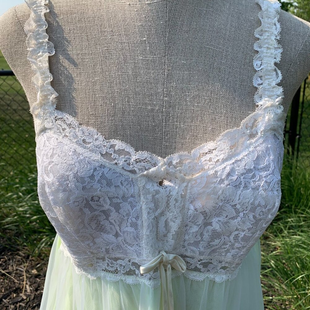 Vintage 60s Sheer Chiffon Lace Babydoll Lingerie Dress Nightie Short Nightgown - Picture 2 of 14